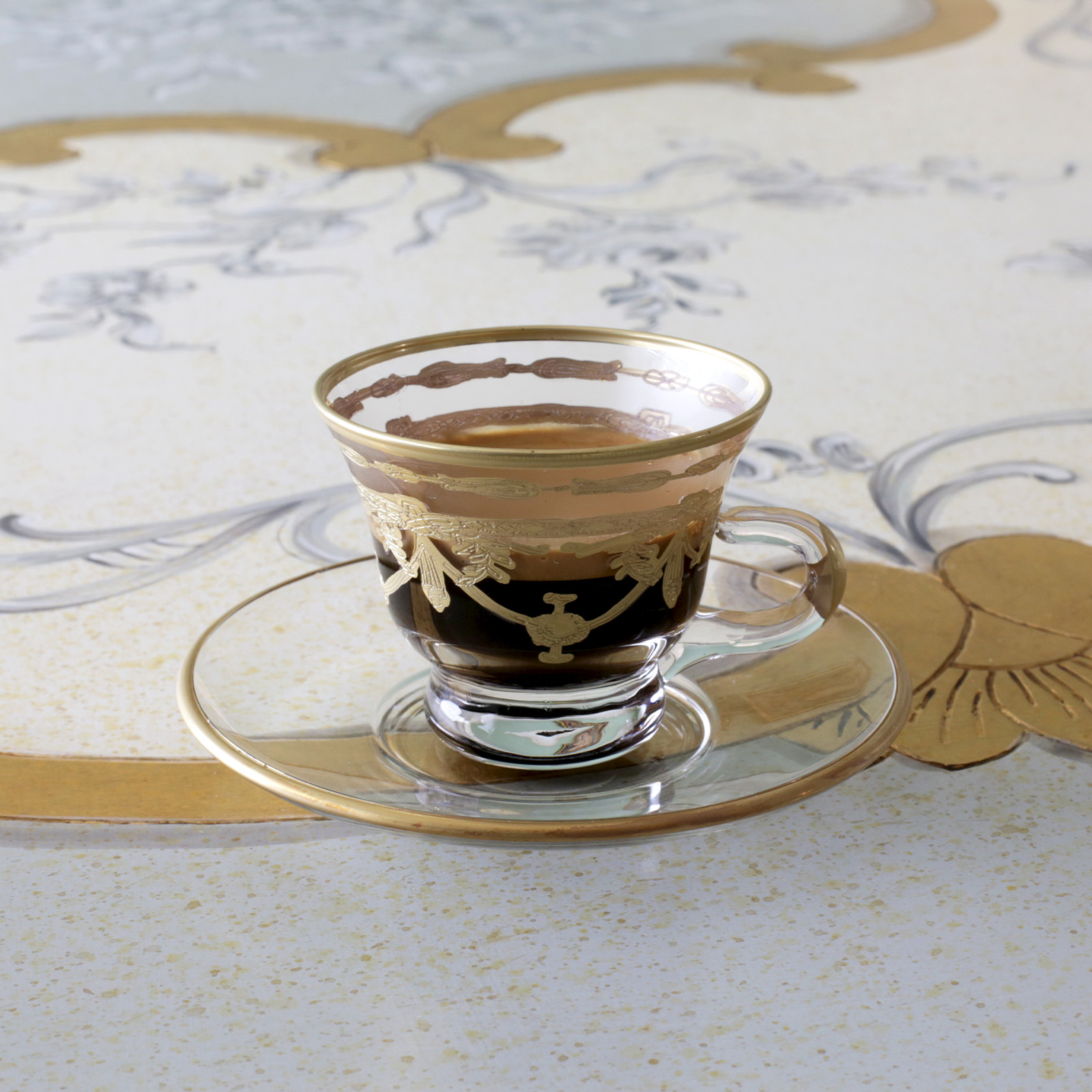 Four Vetro Matte Gold Espresso Cups & Saucers - Tazzine & Piattini da Caffè